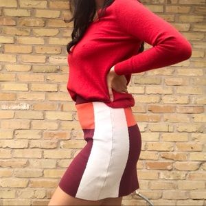super cozy knit color block skirt 🍁 gives me carrie bradshaw vibes